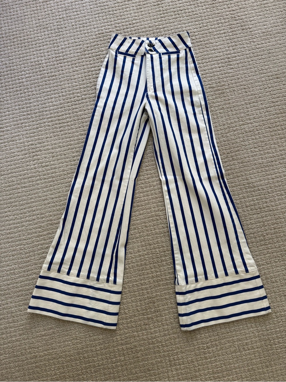 ASKK NY Striped Flared Jeans - Navy and White
